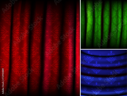 Set of three wavy fabric with baroque ornament