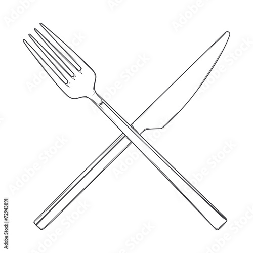 Crossed Fork and Knife isolated on a white background.