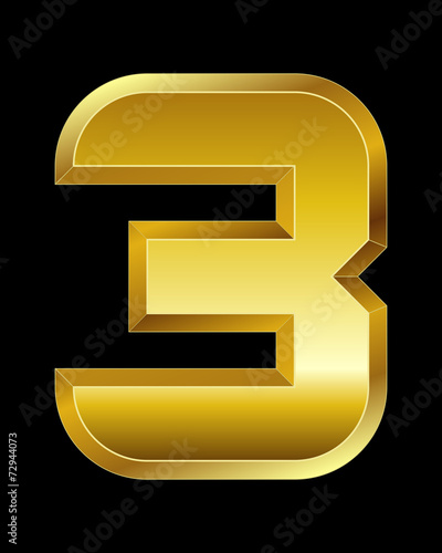 rectangular beveled golden font, number 3