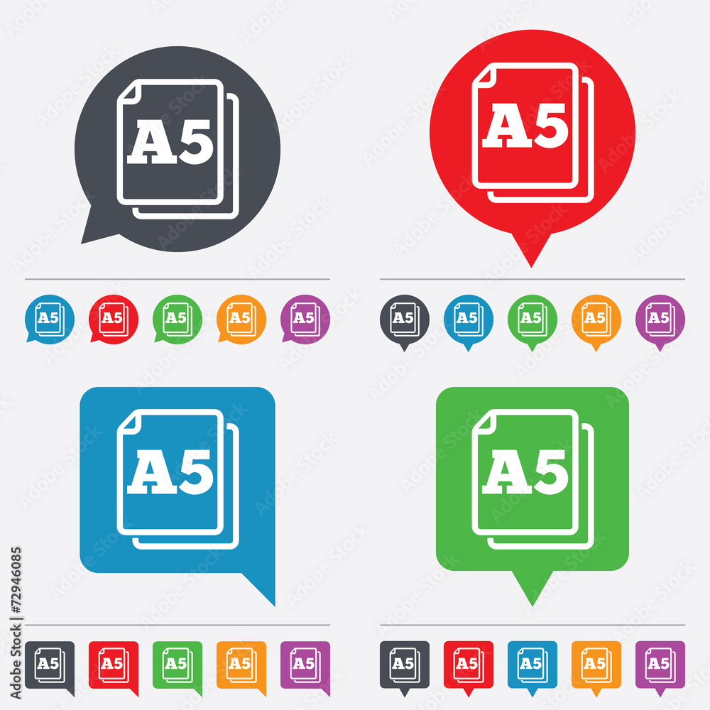 Paper size A5 standard icon. Document symbol. Paper size A5 standard icon. Document symbol.