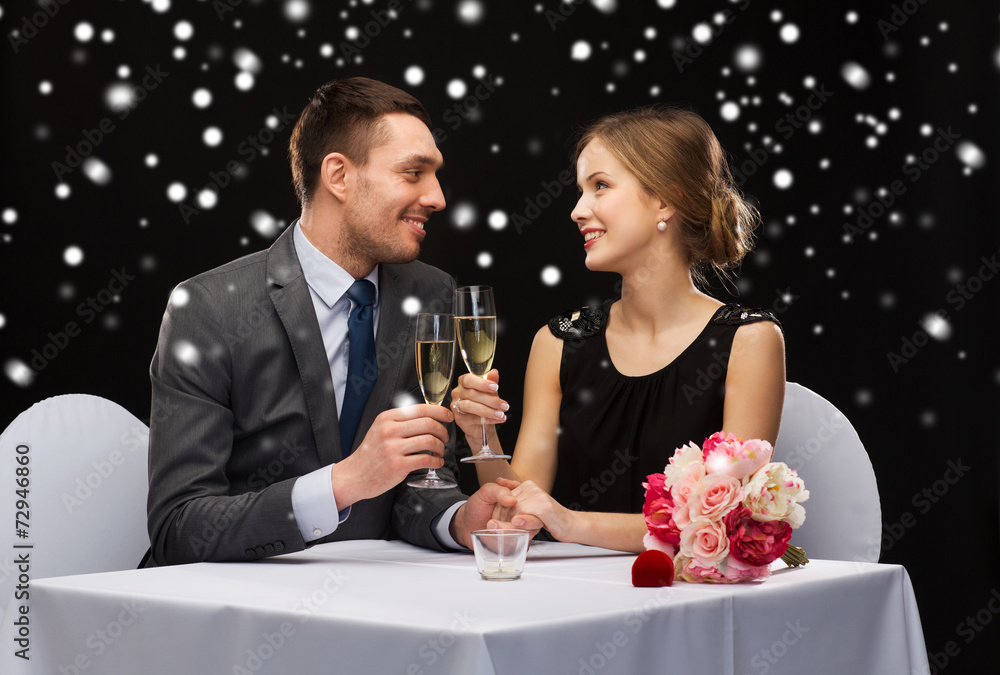 smiling couple at restaurant