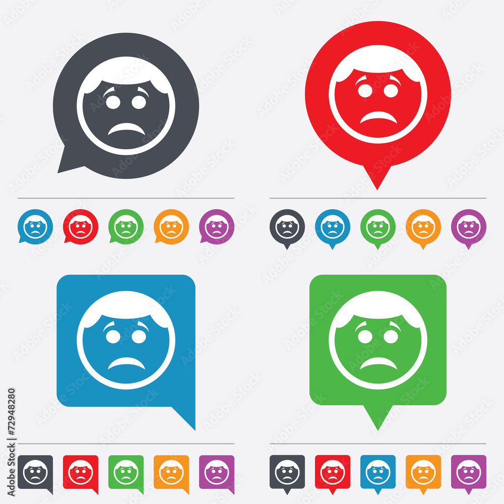 Sad face sign icon. Sadness symbol. Sad face sign icon. Sadness symbol.