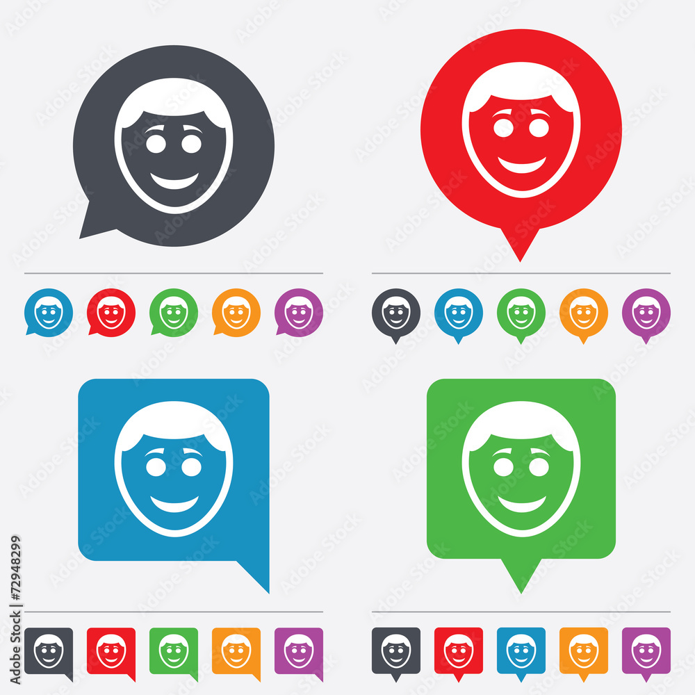 Smile face icon. Smiley with hairstyle symbol. Smile face icon. Smiley with hairstyle symbol.