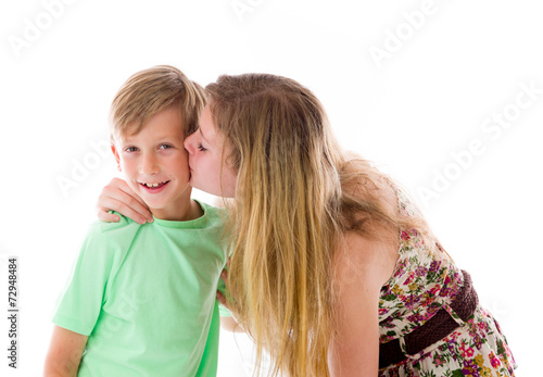 brother and sister isolated on white background