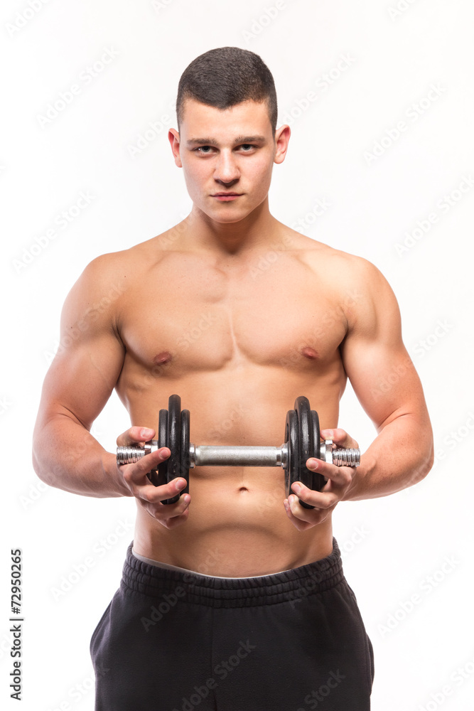 Muscular fitness man holding dumbbell Muscular fitness man holding dumbbell