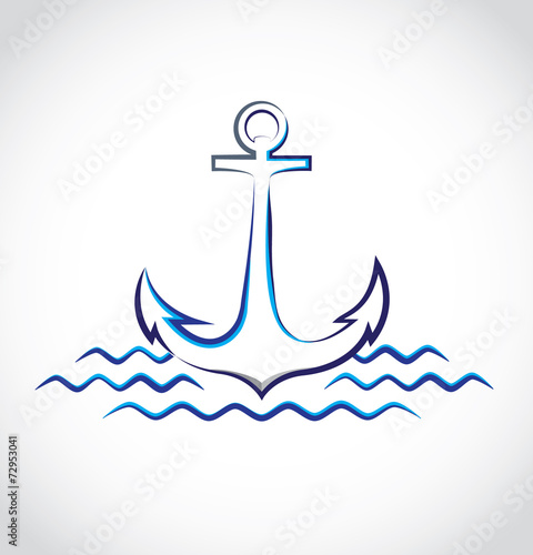 The logo of anchor in the sea waves