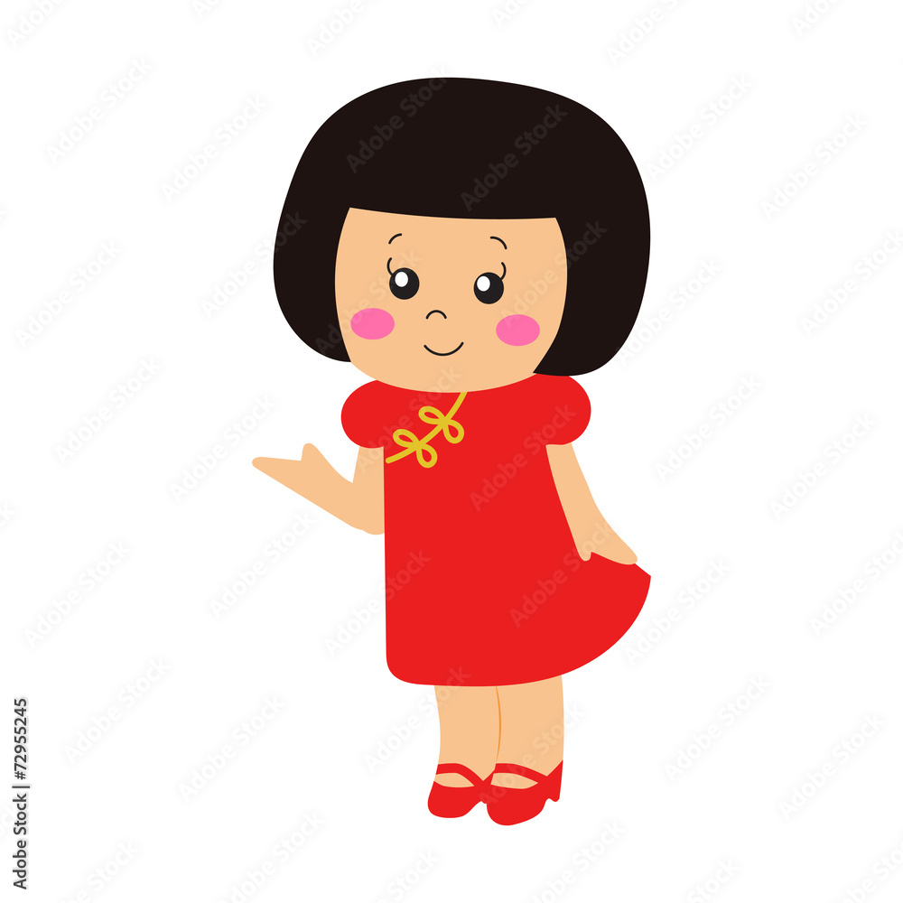 A happy girl in china dress smiling A happy girl in china dress smiling