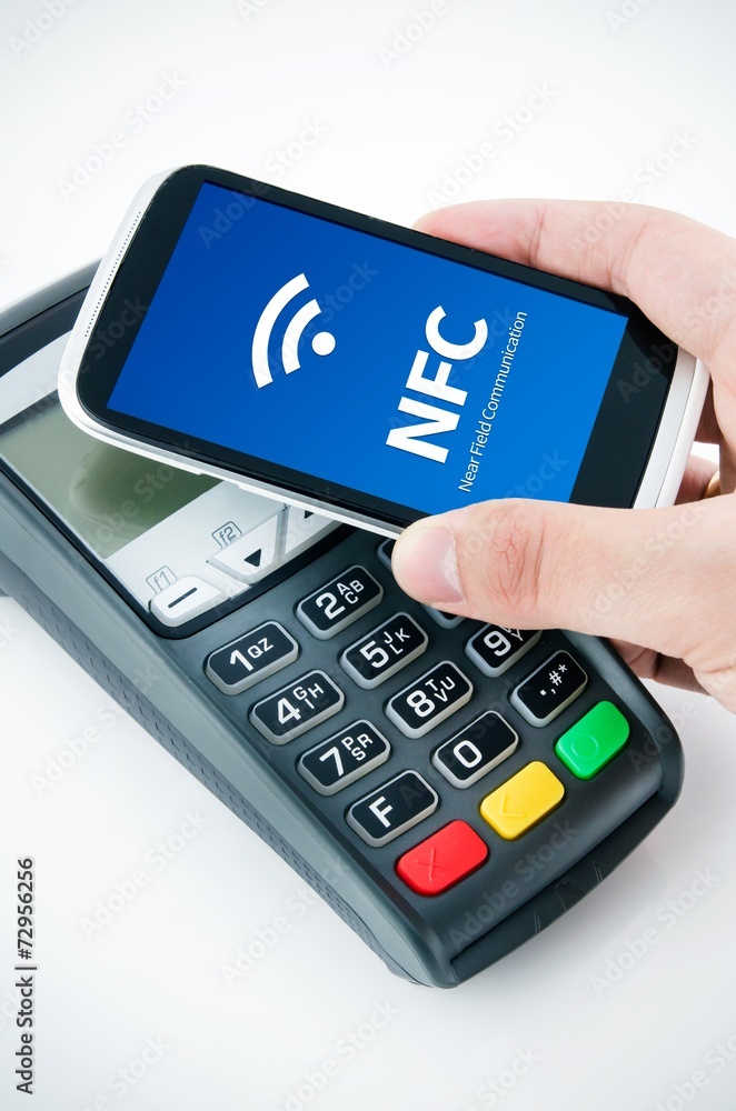 Contactless payment card with NFC chip in smart phone Contactless payment card with NFC chip in smart phone