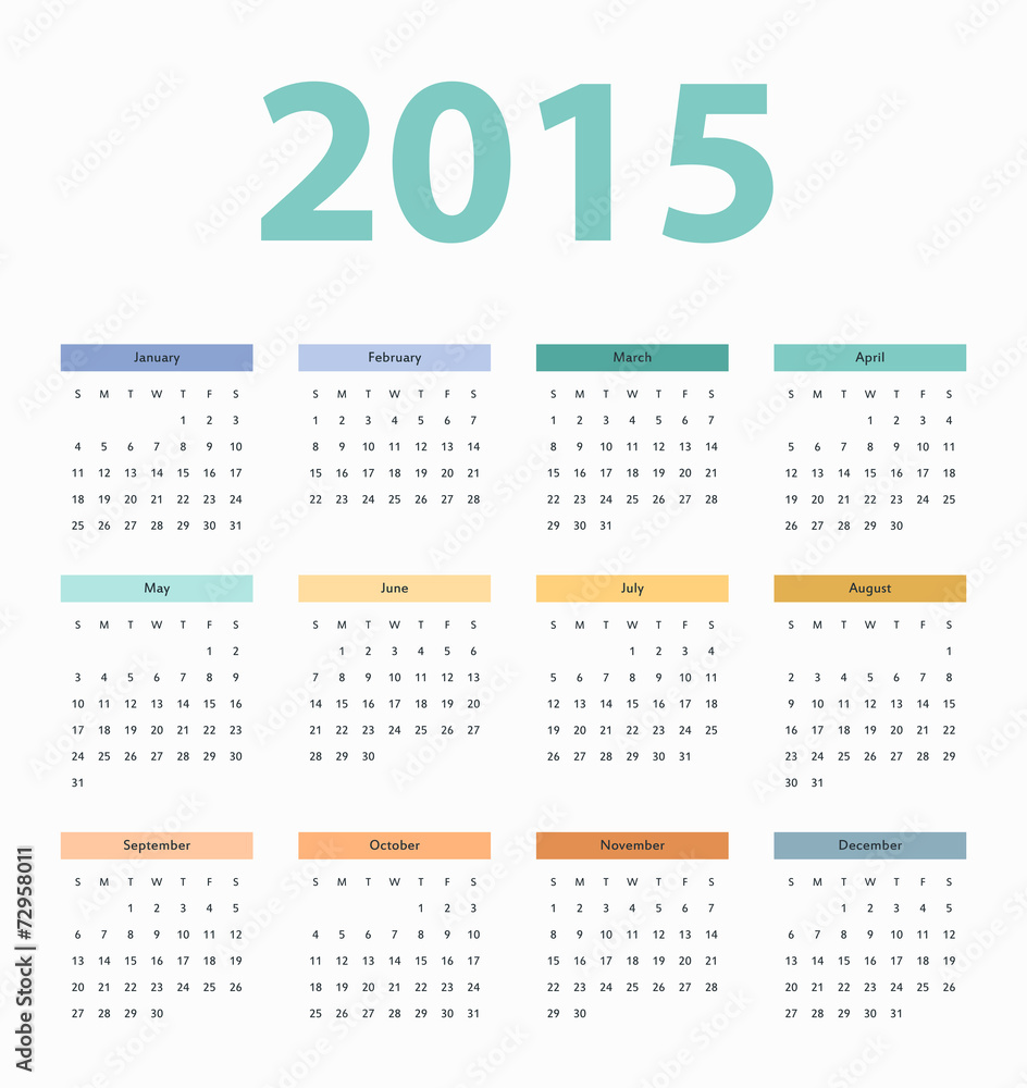 Simple european 2015 year vector calendar, template Stock-Vektorgrafik