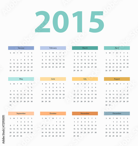 Simple european 2015 year vector calendar, template