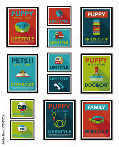 Pet poster flat banner design background set  eps10