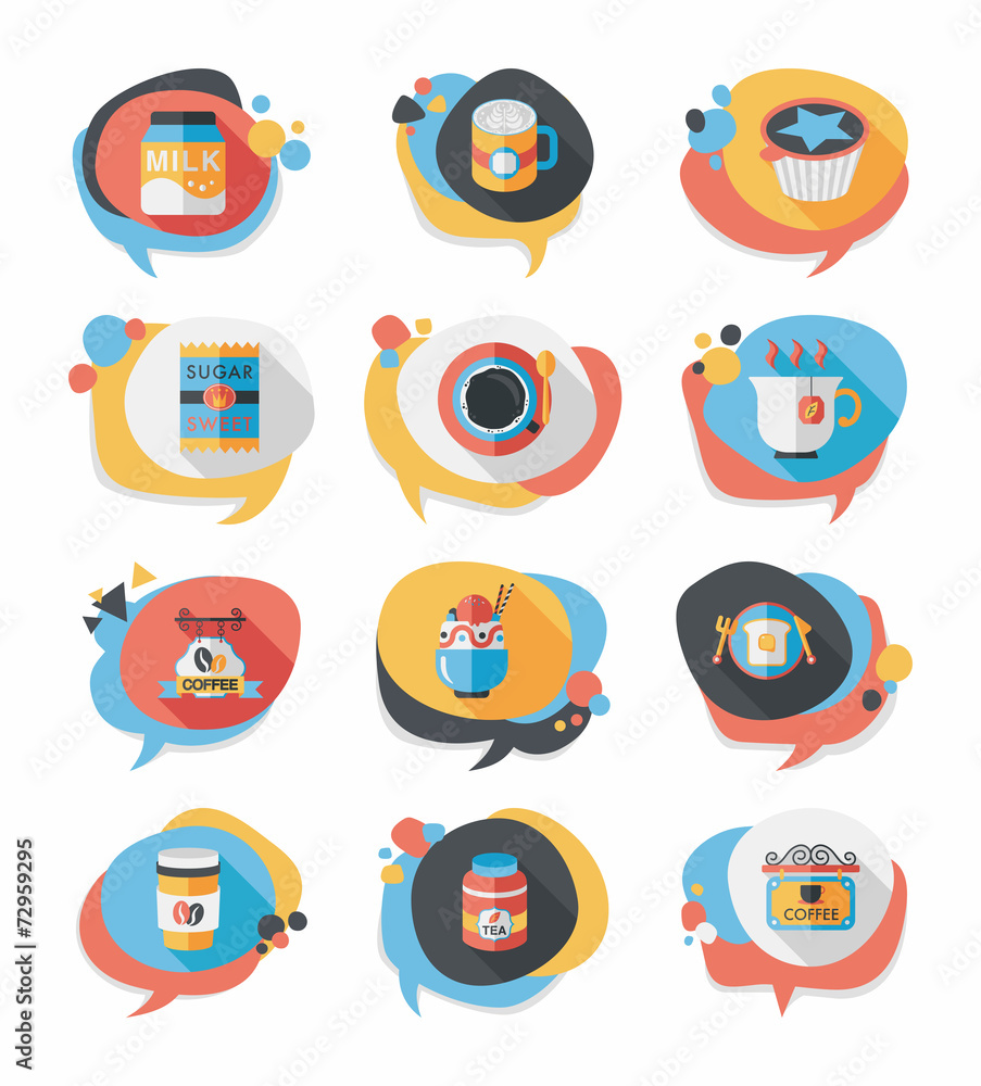 Coffee bubble speech flat banner design flat background set, eps Coffee bubble speech flat banner design flat background set, eps