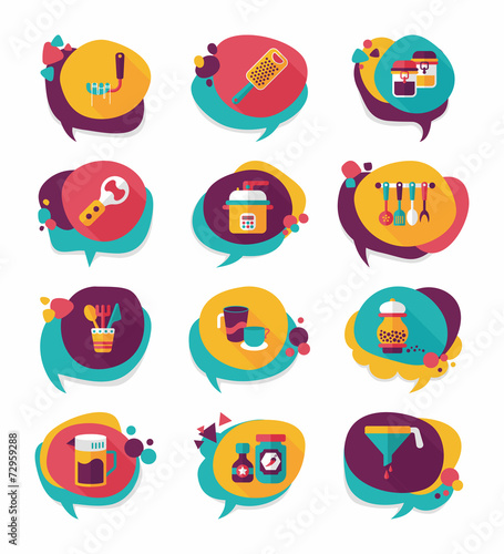 Kitchenware bubble speech flat banner design background set, eps