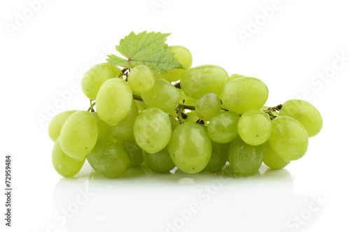 Bunch of white grapes isolated on white with leaf