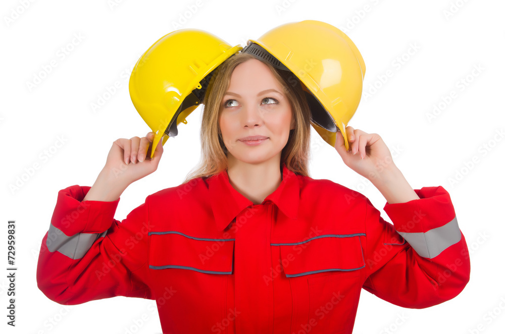 Woman in industrial concept isolated on white Woman in industrial concept isolated on white