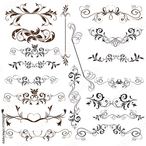 Vector set of calligraphic elements for design. Calligraphic vec