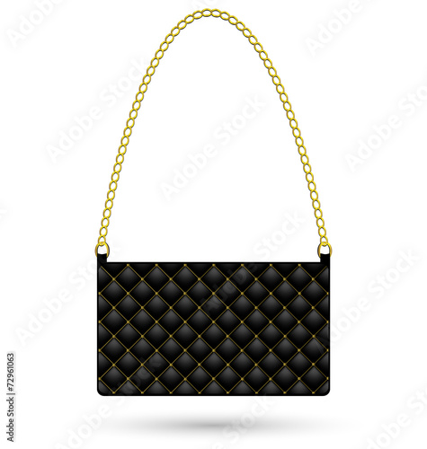 Black clutch bag with gold for women isolated on white