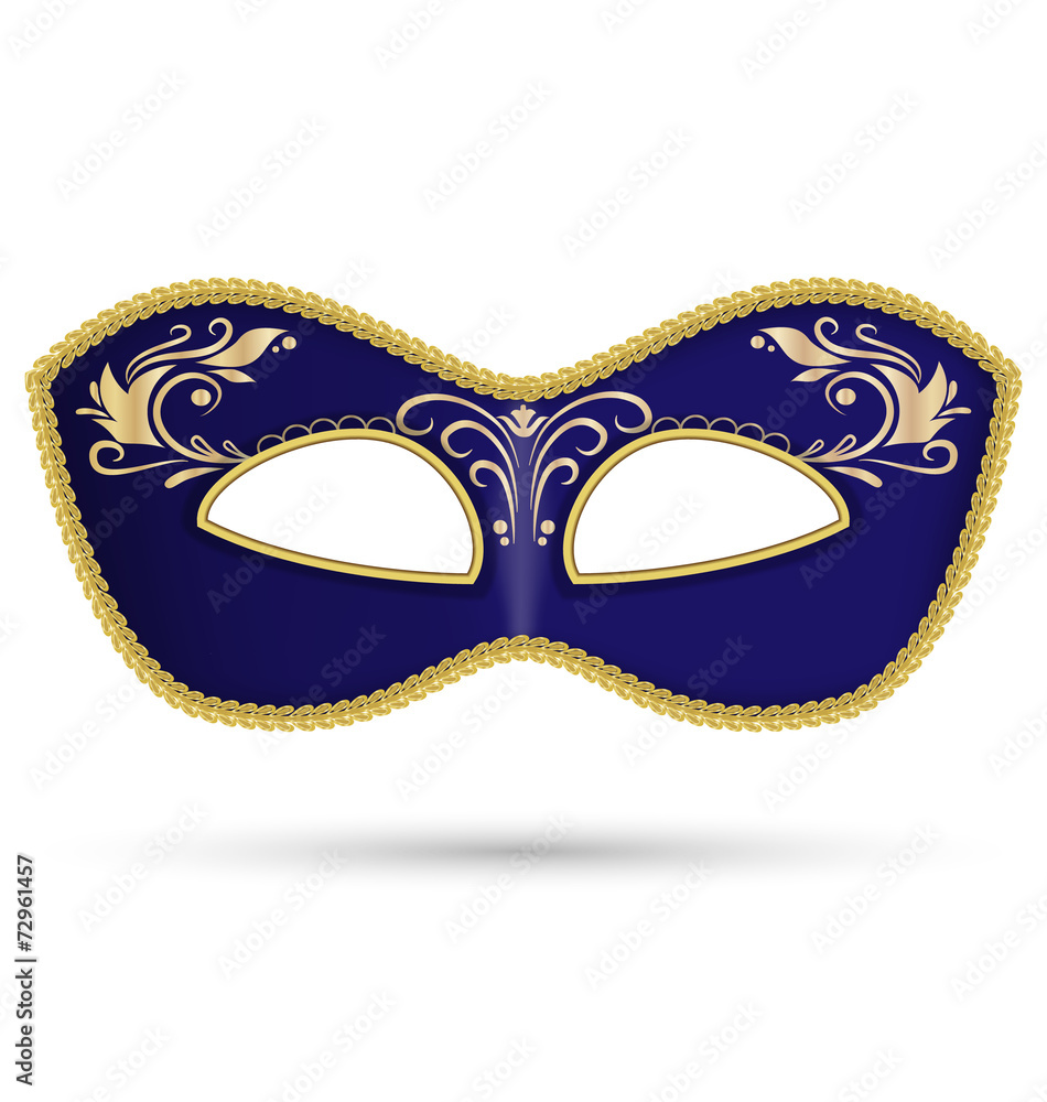 Blue mask with golden braid isolated on white background
