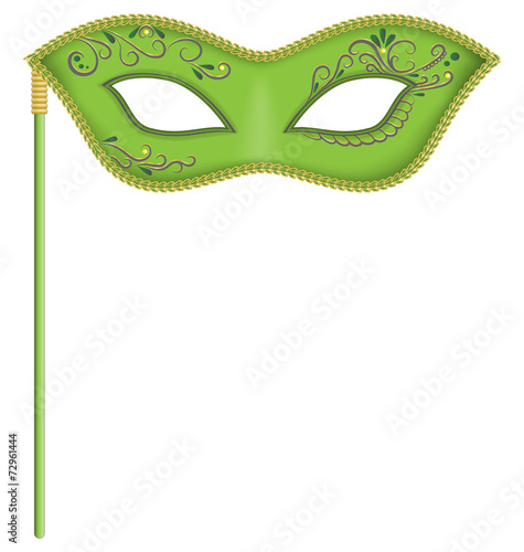 Green mask on stick isolated on white background
