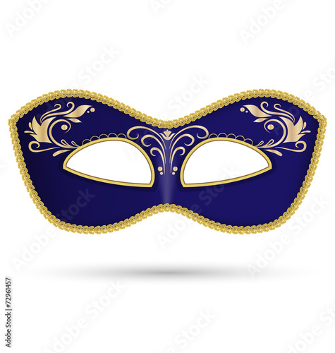 Blue mask with golden braid isolated on white background