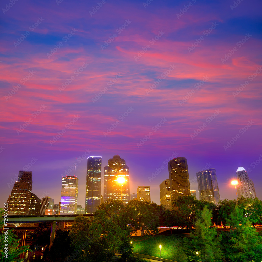 Obraz premium Houston skyline west view sunset Texas US