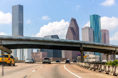 Houston skyline at Gulf Freeway I-45 Texas US