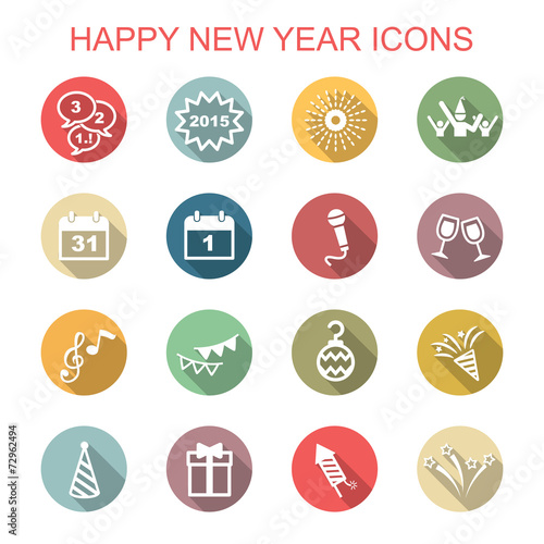 happy new year long shadow icons