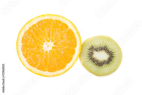 orange and kiwi fruit isolated on white background