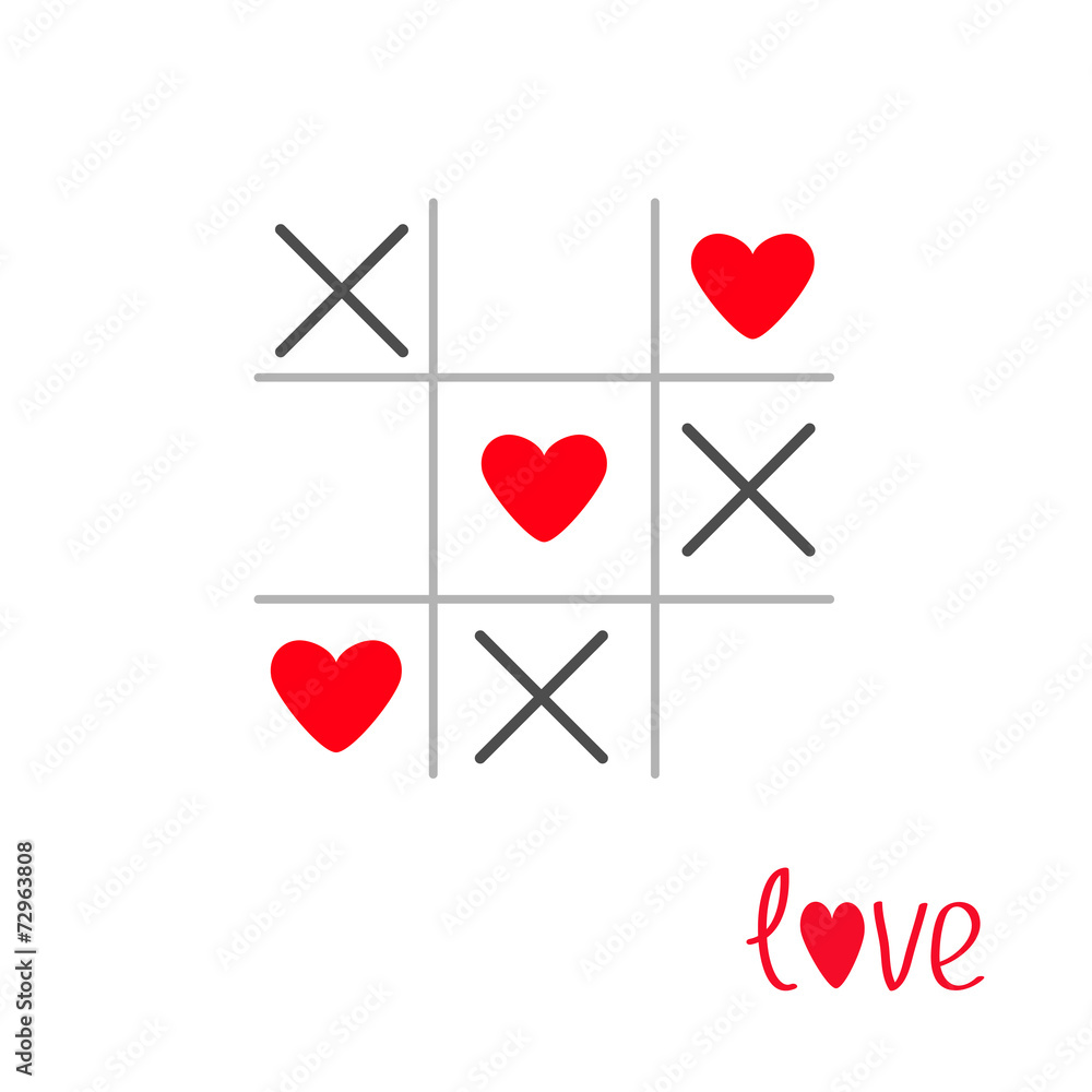 Tic tac toe game cross heart sign mark Love card Isolat
