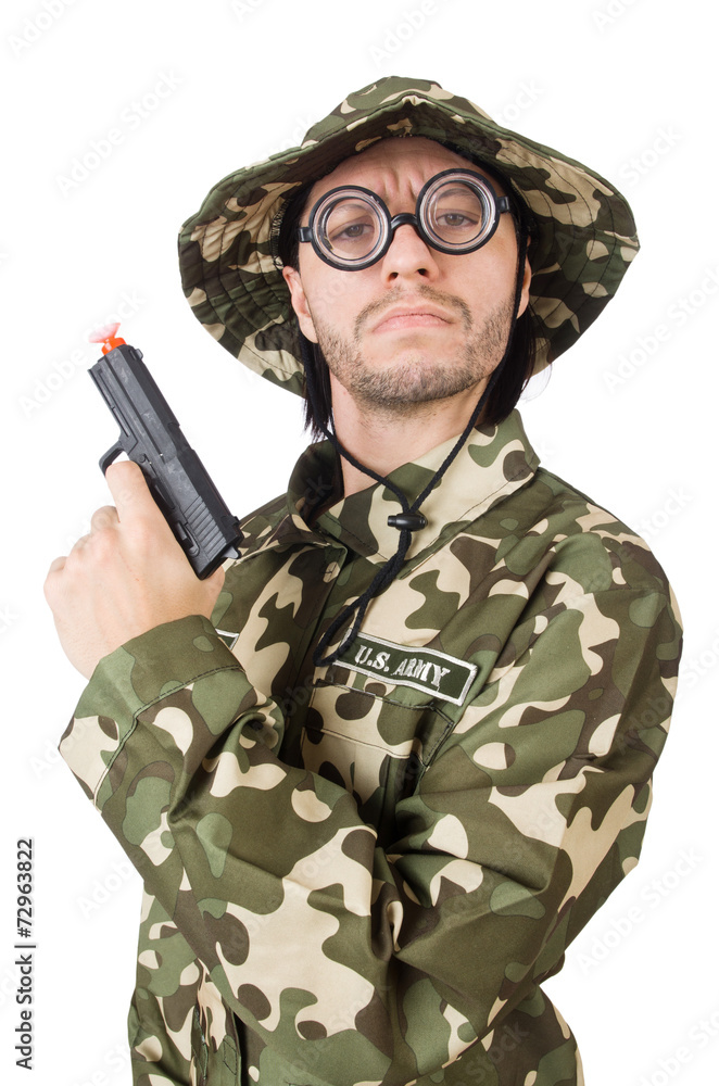 Funny soldier in military concept Funny soldier in military concept