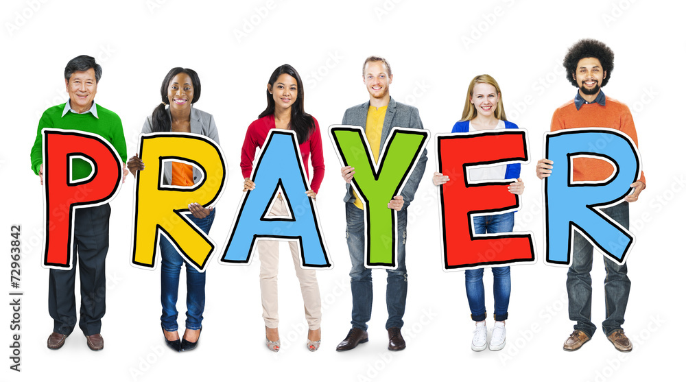 Multiethnic Group of People Holding Letter Prayer Multiethnic Group of People Holding Letter Prayer