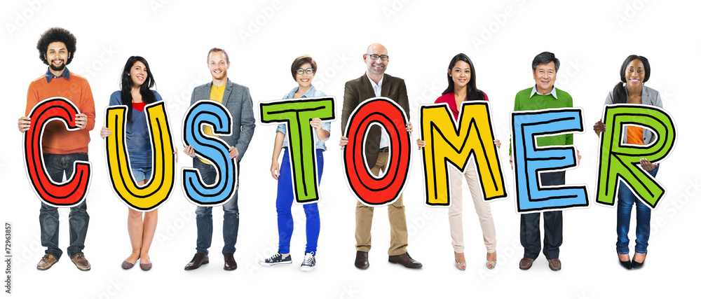 Group of People Standing Holding Customer Group of People Standing Holding Customer