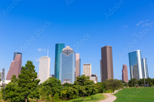 Houston skyline sunny day park Texas USA