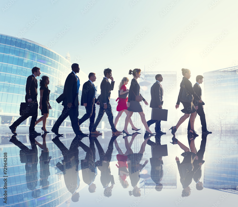 Group of Business People Walking Back Lit Concepts