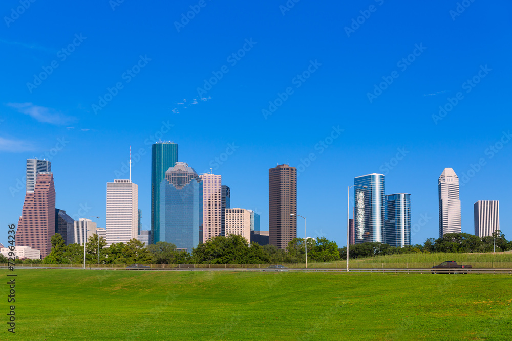 Houston skyline blue sky Memorial park Texas US