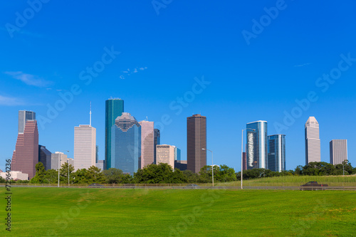 Houston skyline blue sky Memorial park Texas US