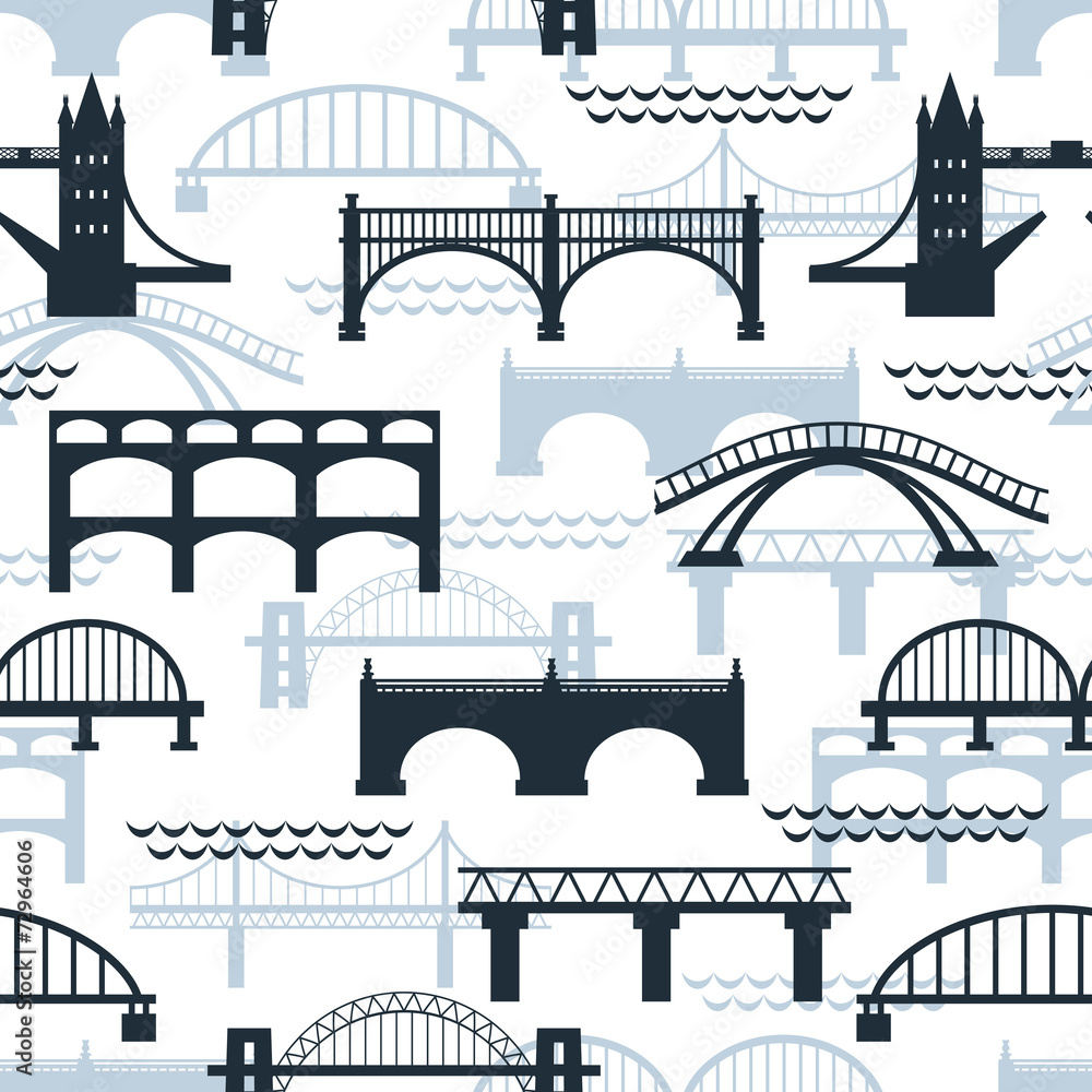 Seamless pattern of bridge silhouettes - obrazy, fototapety, plakaty 