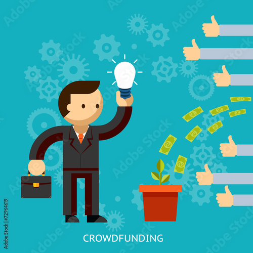 Businessman with a great idea being crowd funded