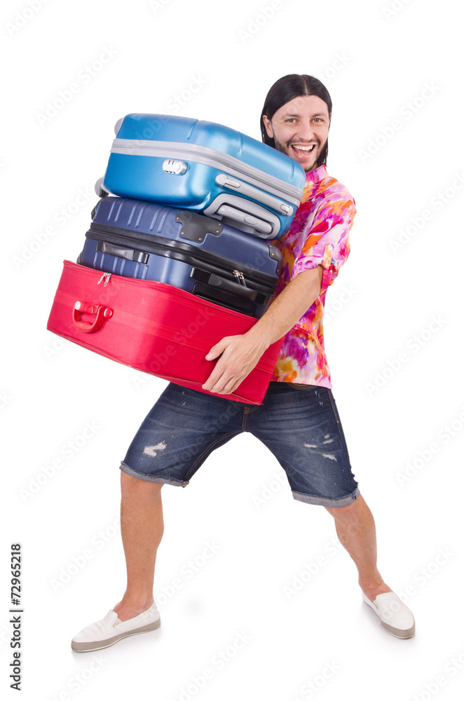 Man travelling with suitcases isolated on white Man travelling with suitcases isolated on white