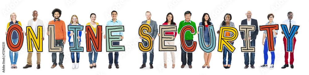 Multiethnic of People Holding Letter Online Security Multiethnic of People Holding Letter Online Security
