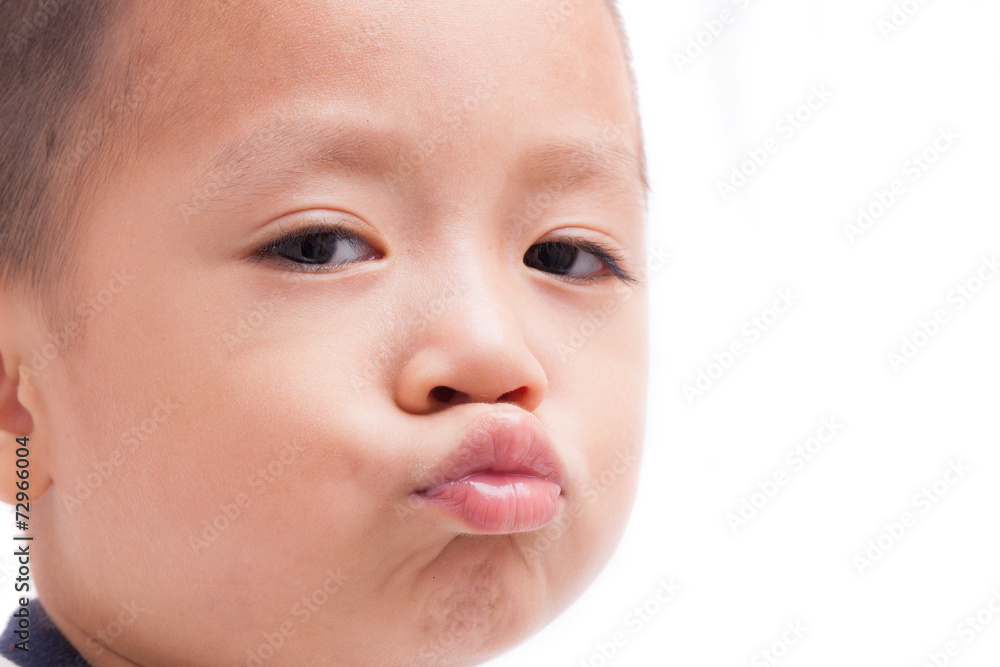 A Chinese boy closeup isolated on white background. A Chinese boy closeup isolated on white background.
