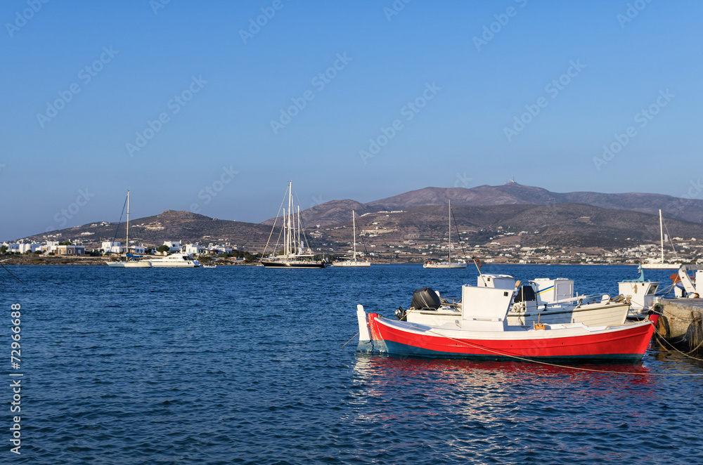 Boats and yachts in Antiparos island, Cyclades, Greece