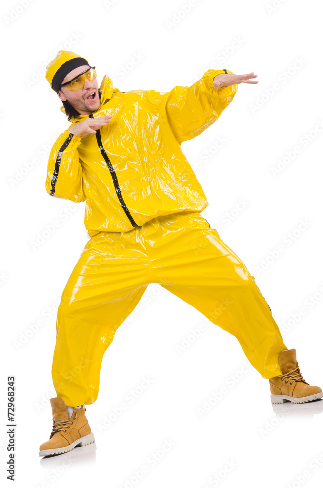 Modern dancer in yellow dress isolated on white Modern dancer in yellow dress isolated on white