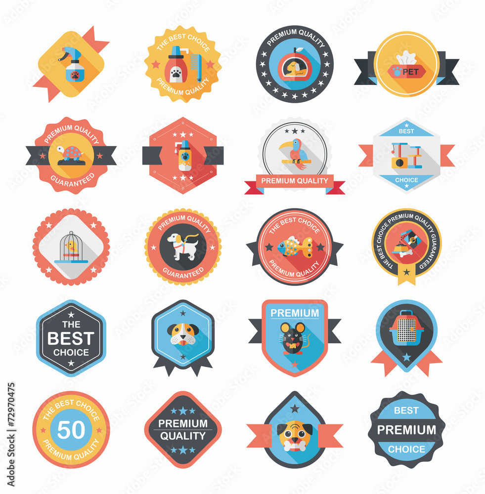 Pet badge flat banner design background set, eps10 Pet badge flat banner design background set, eps10