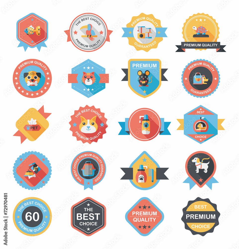 Pet badge flat banner design background set, eps10 Pet badge flat banner design background set, eps10