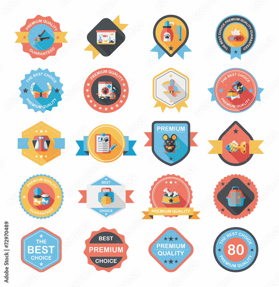 Pet badge flat banner design background set, eps10 Pet badge flat banner design background set, eps10