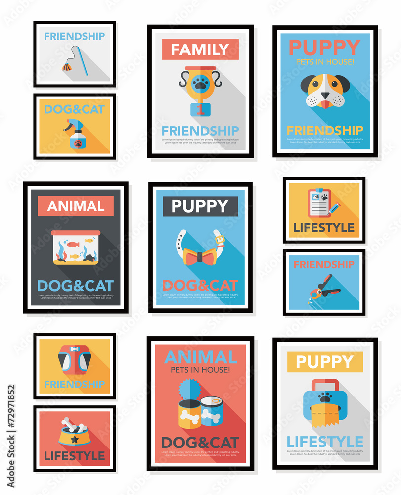 Pet poster flat banner design background set, eps10 Pet poster flat banner design background set, eps10
