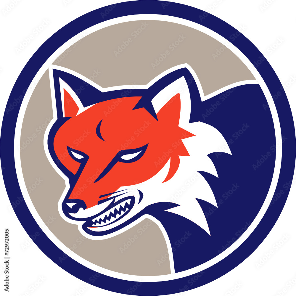 Red Fox Head Angry Circle Retro Red Fox Head Angry Circle Retro