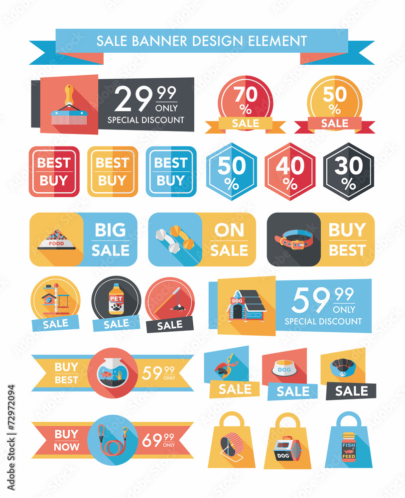 Pet sale banner flat design background set, eps10 Pet sale banner flat design background set, eps10