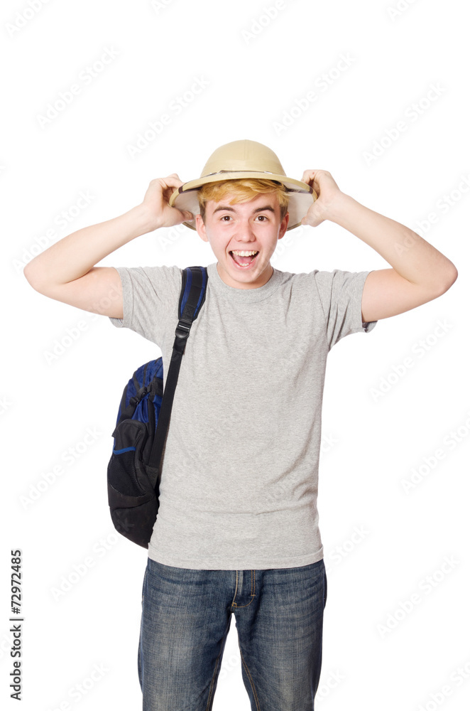 Man in safari hat in hunting concept Man in safari hat in hunting concept